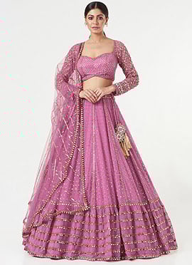 Bridesmaid Umbrella Lehenga In Pink Faux Georgette Embroidered Sequins