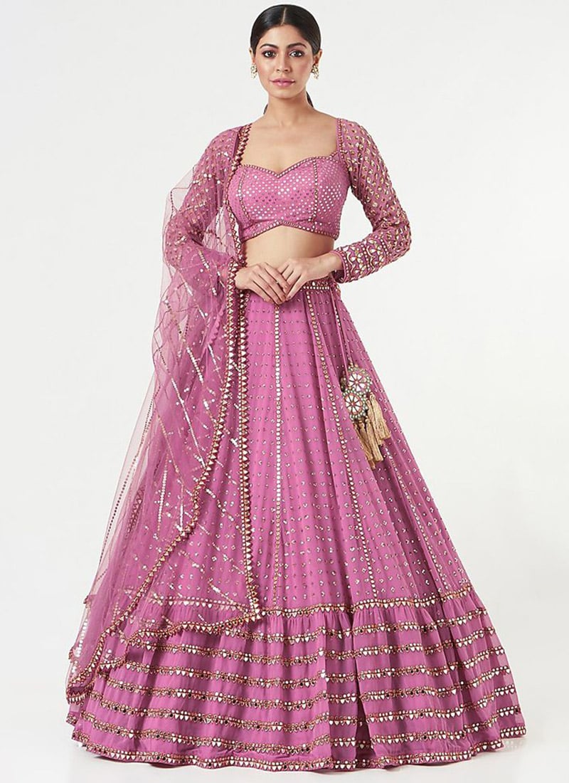 Bridesmaid Umbrella Lehenga In Pink Faux Georgette Embroidered Sequins Wedding Wear