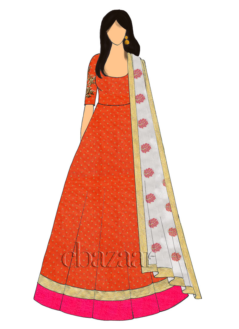 Bright Orange Embroidered Anarkali Suit Wedding Wear