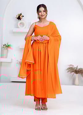 Bright Orange Rayon Anarkali Suit