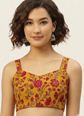 Bright Yellow Cotton Printed Blouse