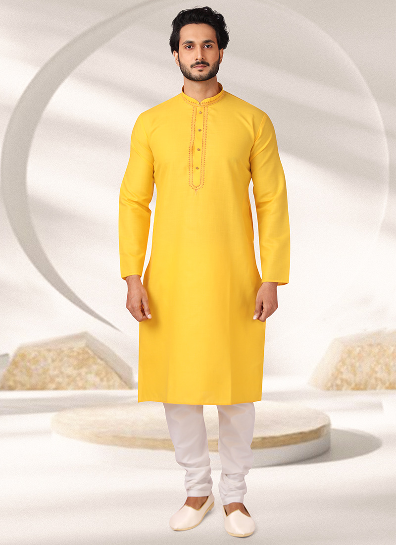Bright Yellow Handloom Cotton Kurta Pyjama