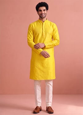 Bright Yellow Silk Kurta Pyjama