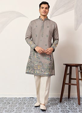 Brilliant Blue Viscose Silk Embroidered Sequins Thread Kurta