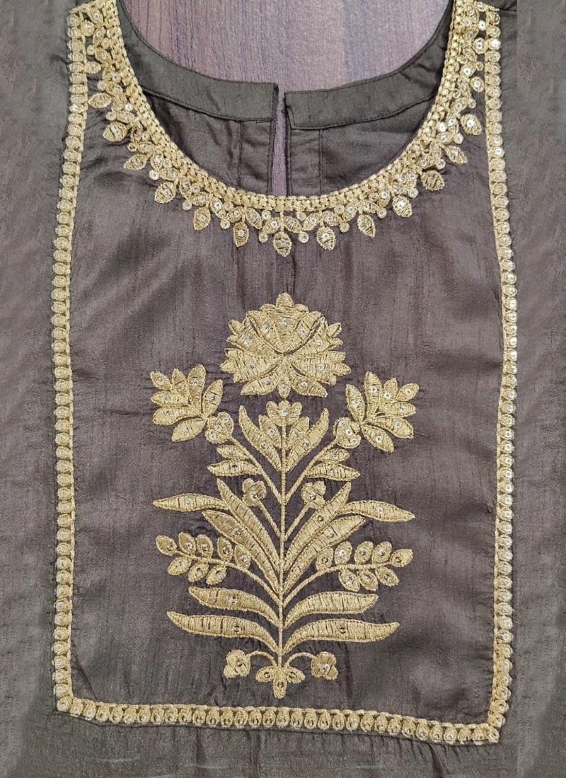 Brown Art Silk Embroidered Fabric