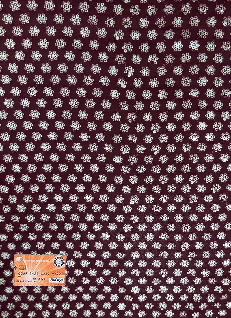 Dark Brown Rangoli Silk Embroidered Fabric