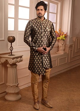 Brown Art Silk Indowestern Sherwani