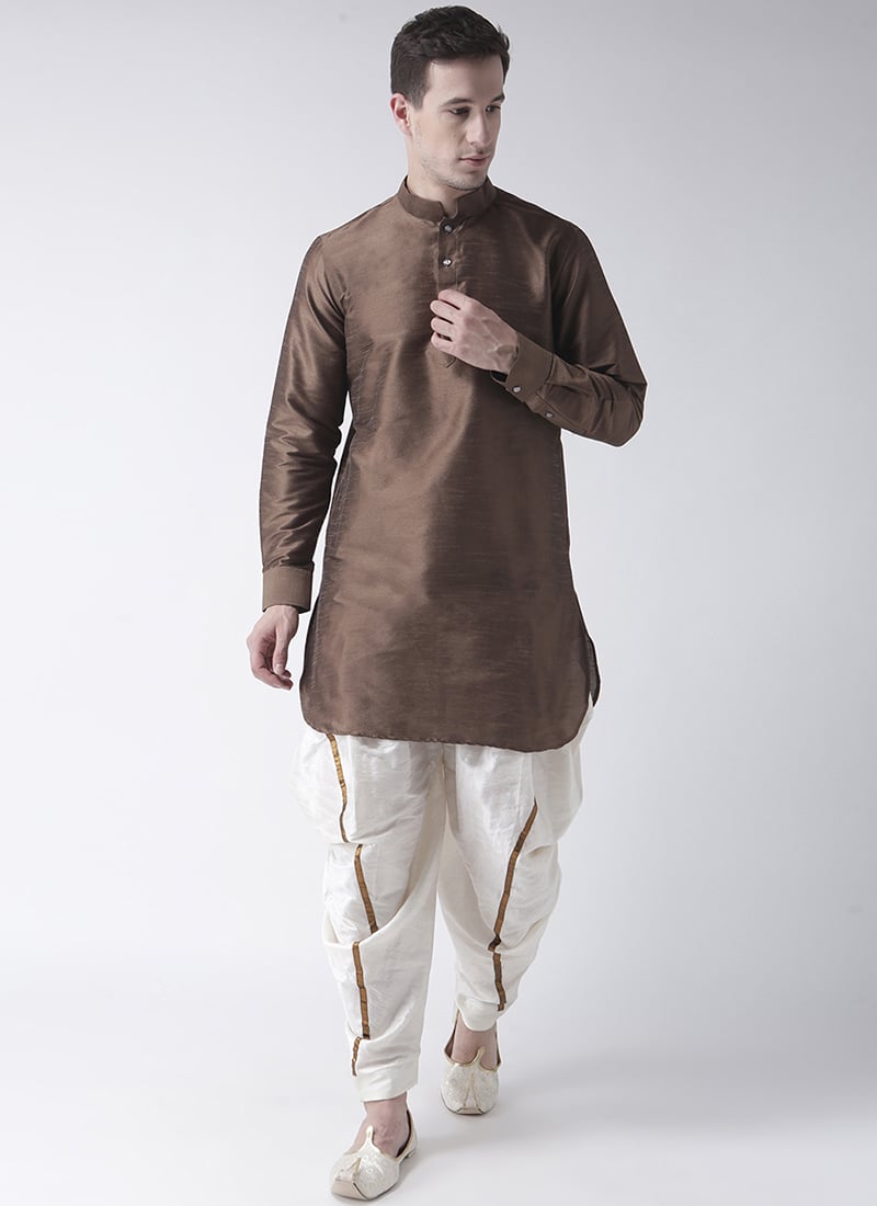 Brown Art Silk Kurta Pyjama Set Party Wear