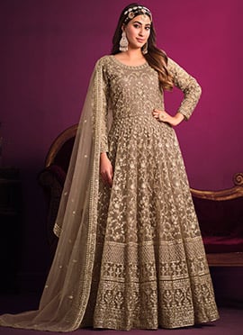 Brown Net Embroidered Anarkali Suit