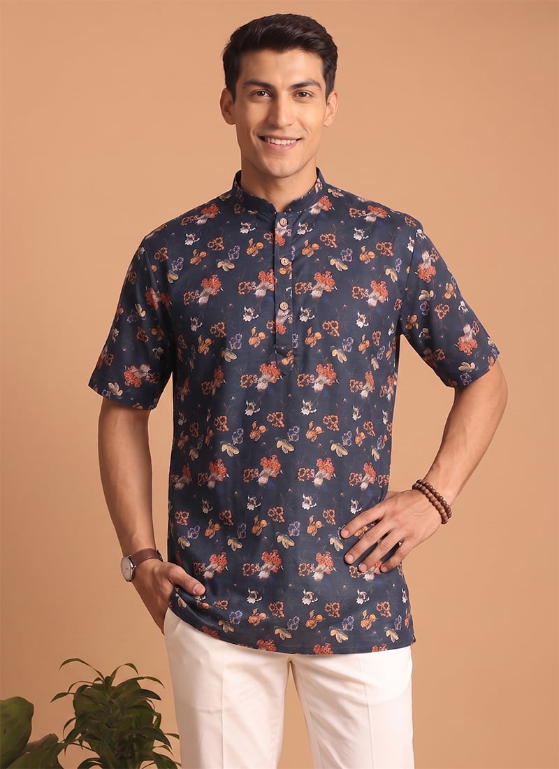 Brown Cotton Digital Print Kurta For Men