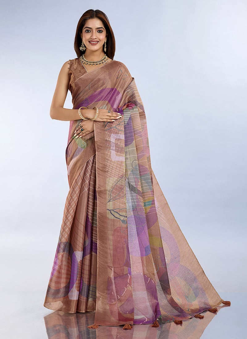 Brown Cotton Digital Print Saree After Six Wear