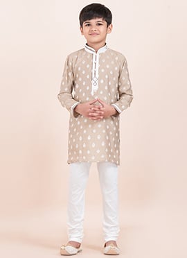 Brown Cotton Jacquard Kids Boys Kurta Pyjama