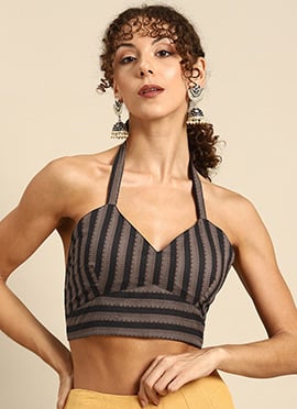 Brown Cotton Printed Blouse