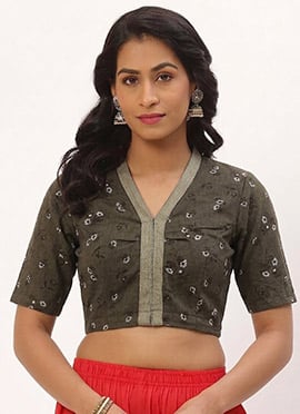 Brown Cotton Printed Blouse