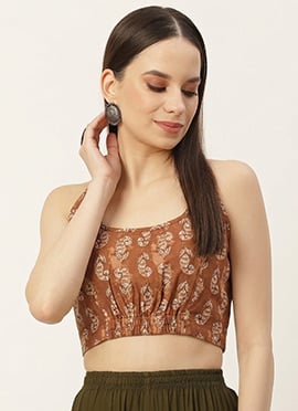 Brown Cotton Printed Halter Neck Blouse
