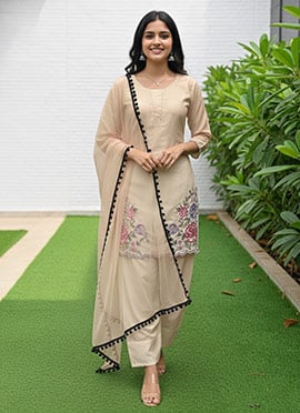 Brown Crepe Embroidered Thread Palazzo Suit