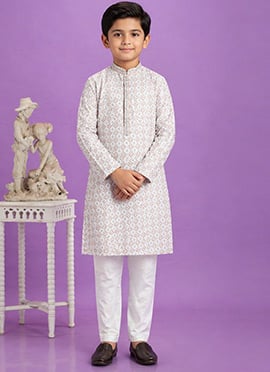 Brown Digital Print Kurta Cotton Kurta Pyjama For Kids Boys