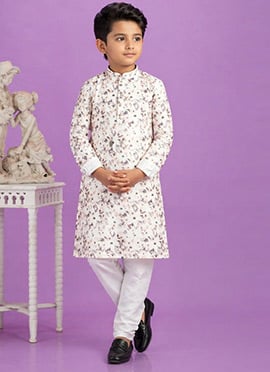 Brown Digital Print Kurta Cotton Kurta Pyjama For Kids Boys