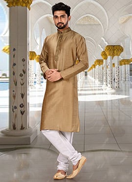 Brown Dupion Art Silk Embroidered Kurta Pyjama