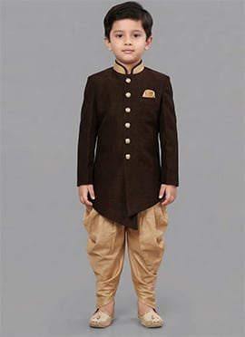 Brown Dupion Silk Kids Boys Indowestern Sherwani