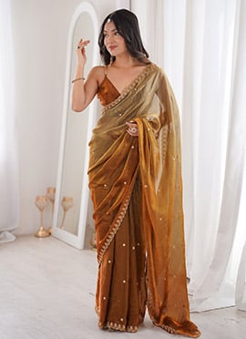 Brown Fendi Satin Embroidered Sequins Saree
