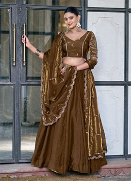 Brown Fendi Silk Embroidered Sequins Lehenga