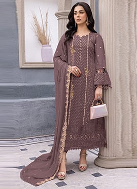 Brown Georgette Hand Embroidered Pakistani Straight Pant Suit