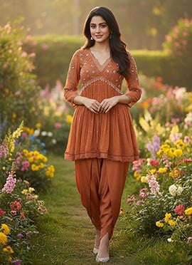 Brown Georgette Hand Embroidered Sequins Salwar Suit