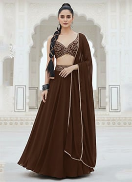 Brown Georgette Zari Sequins A Line Lehenga