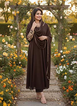 Brown Georgette Zari Sequins Anarkali Suit