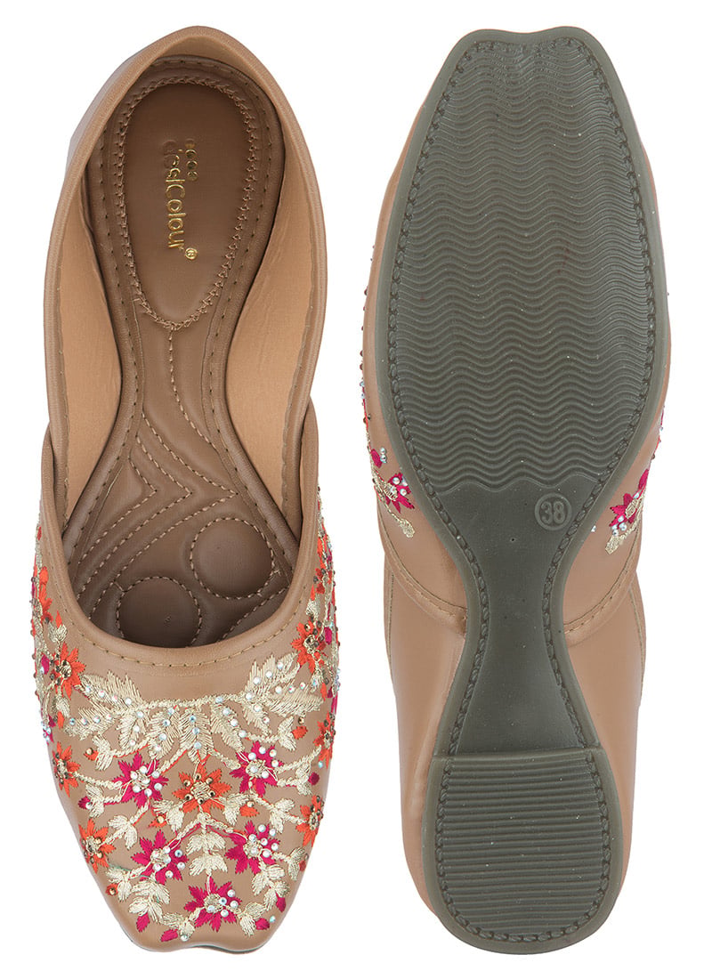 Brown Handcrafted Stone Work Womens Indian Ethnic Footwear
