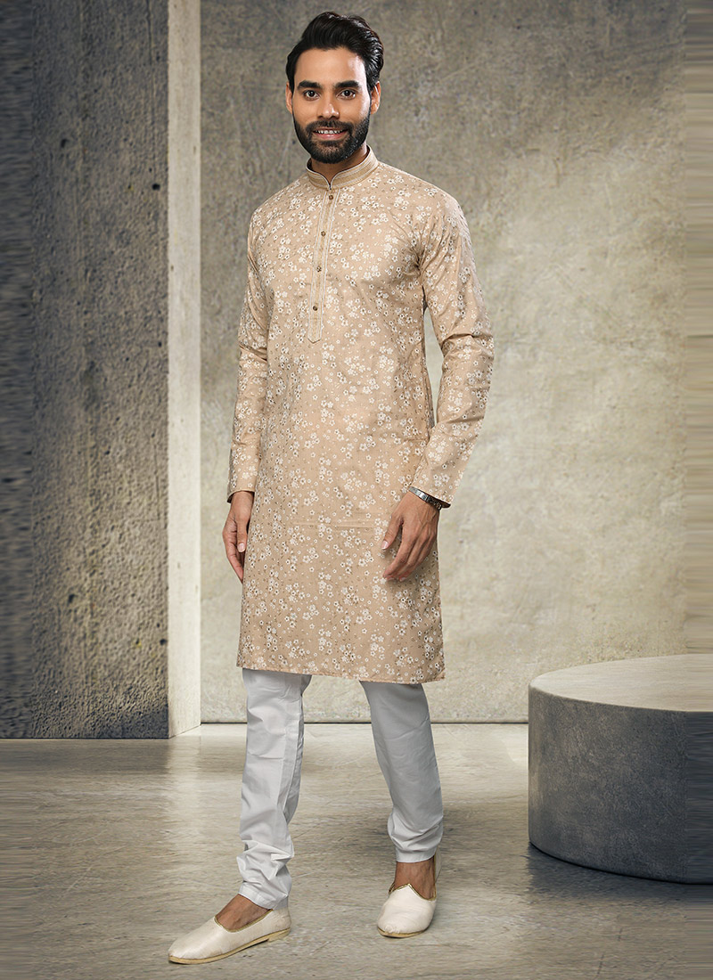 Brown Handloom Cotton Kurta Pyjama Party Wear