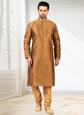 Brown Jacquard Silk Pintux Kurta Pyjama