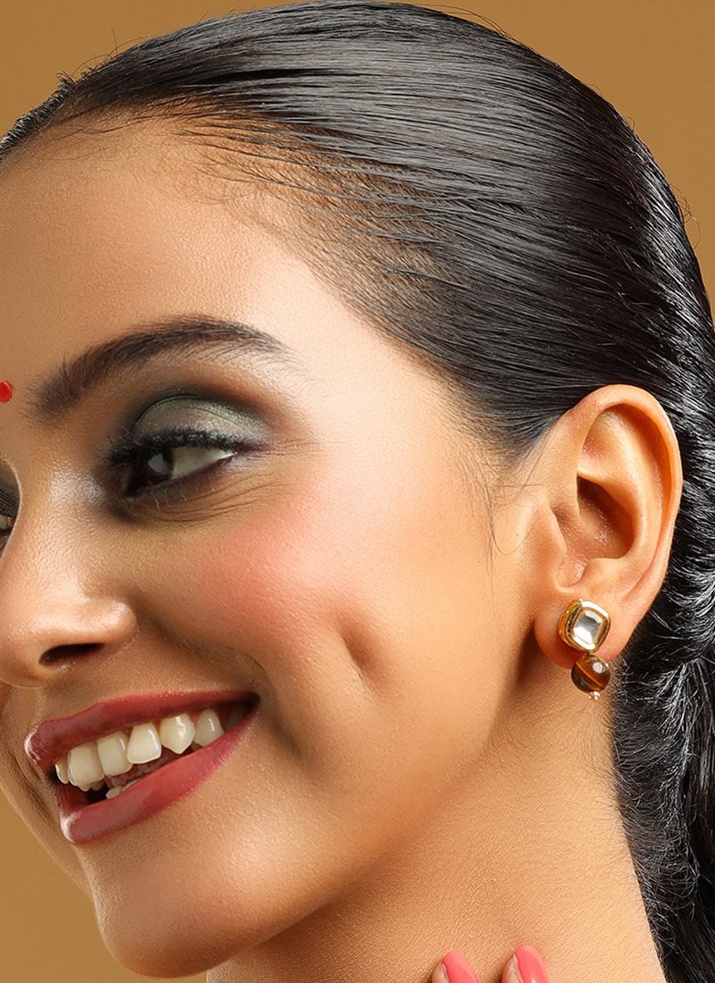 Brown Kundan Pearl Drops Festive Wear