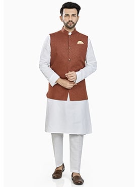 Brown Linen Blend Bandi Set