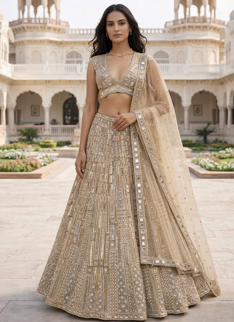 Brown Net Sequins Embroidered Lehenga Wedding Wear