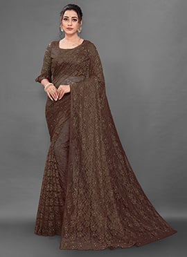 Brown Net Lace Saree