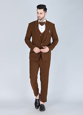Brown Polyester Cotton Tuxedo Suit