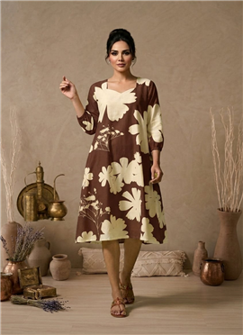 Brown Printed Cotton Floral Dress