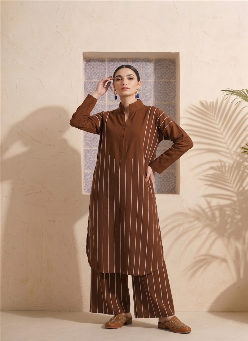 Brown Printed Cotton Kurta Set After Six Wear