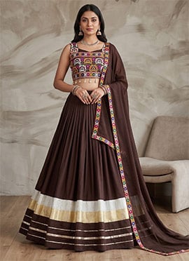 Brown Rayon Cotton Mirror Work Chaniya Choli For Cultural Elegance Navratri