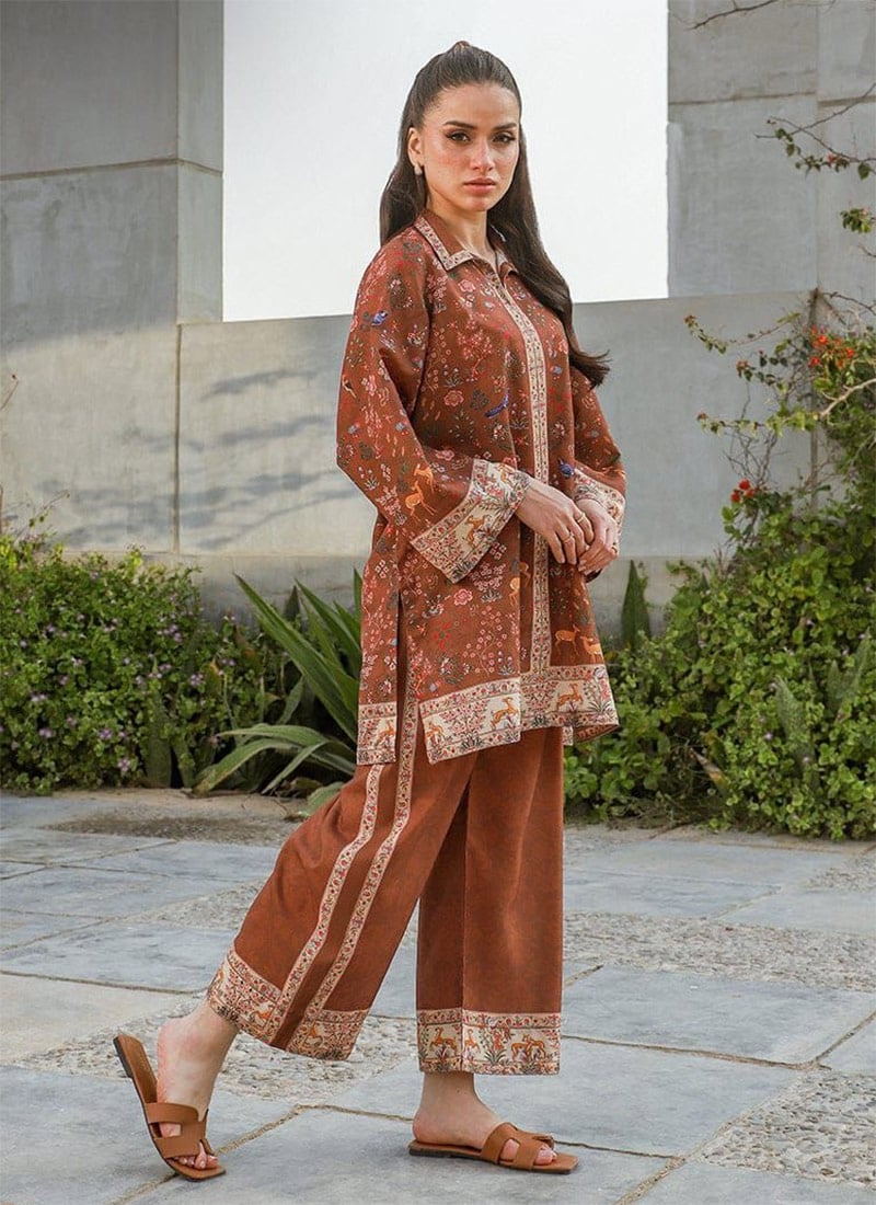 Brown Rayon Digital Print Indowestern Co ord Set After Six Wear