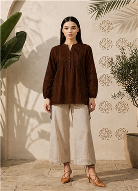 Brown Ready Lace Cotton Co Ord Set
