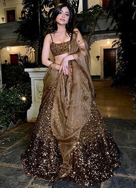 Brown Satin Silk Sequins Lehenga