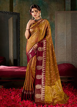 Brown Shimmer Tussar Silk Jacquard Zari Saree