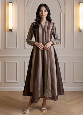 Brown Silk Anarkali Suit With Straight Pants