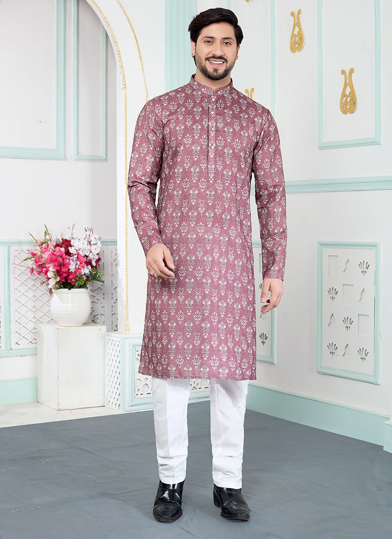 Brown Silk Digital Print Exclusive Mens Kurta