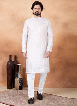 Brown Silk Digital Print Mens Kurta