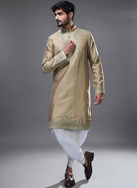 Brown Silk Embroidered Kurta Pyjama