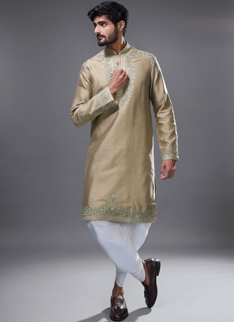 Brown Silk Embroidered Kurta Pyjama Festive Wear